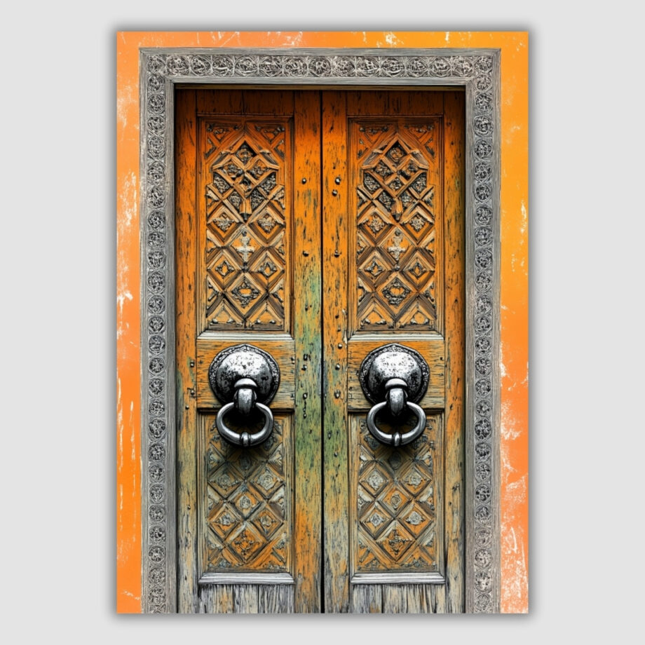 Moroccan Medina Ornate Door A4 Metal Poster